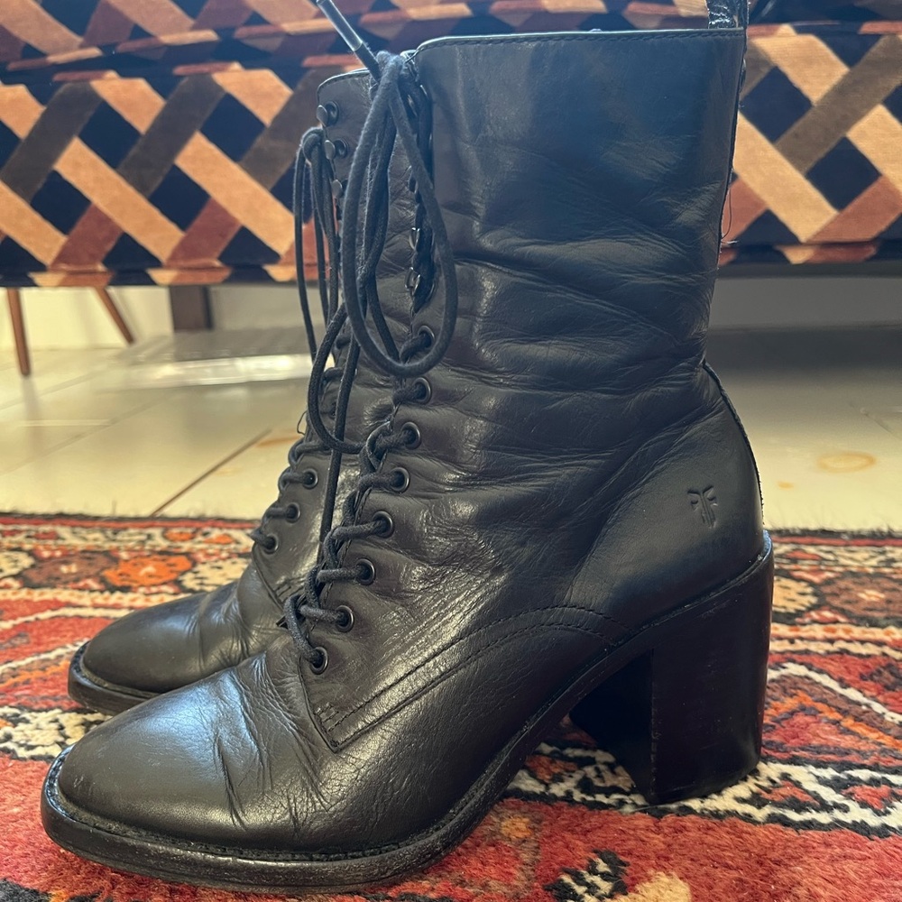 Black Leather Lace-Up Ankle Boots